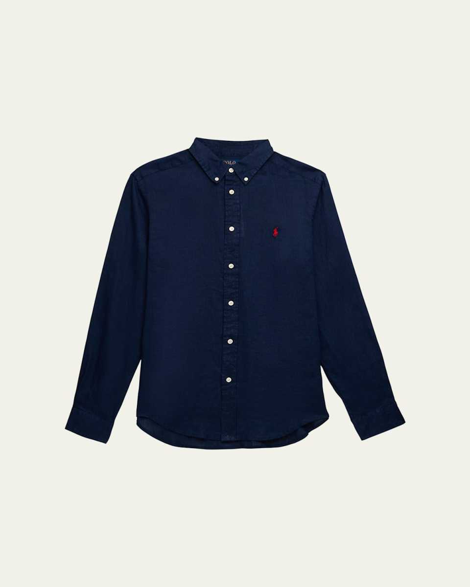 Boy's Classic Embroidered Sport Shirt, Size S-XL